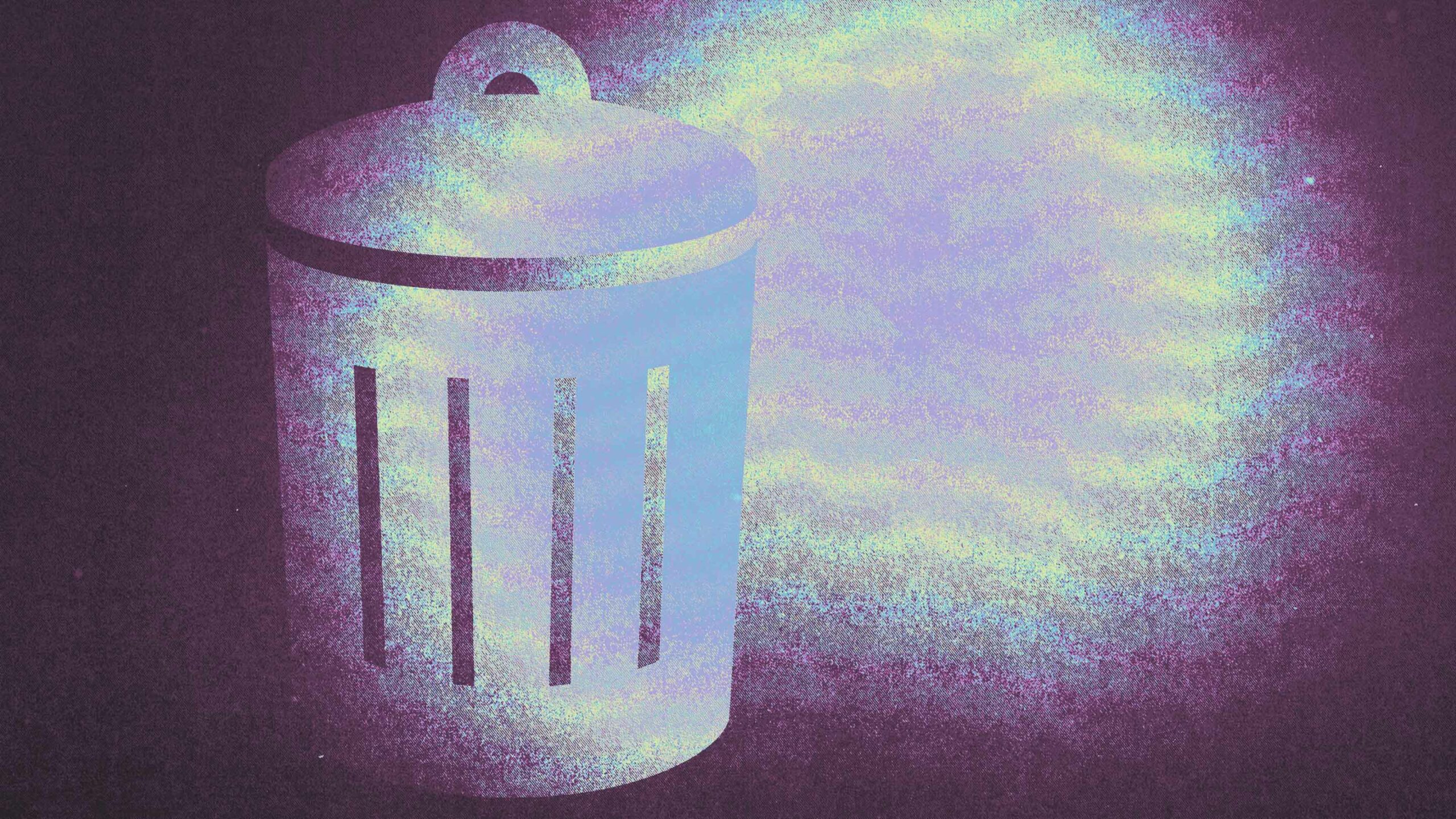 An overexposed icon of a trash can.